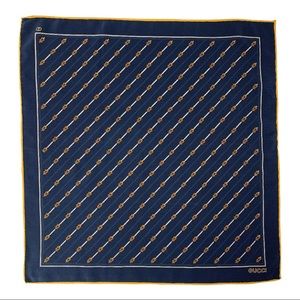 SALE! Gucci Navy & Gold Silk Embossed 16” Scarf